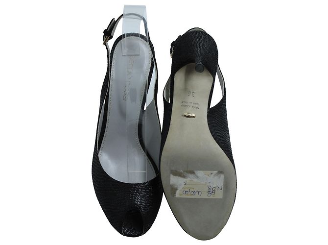 Slingback Sergio Rossi Peep Toe in pelle martellata nera Nero - vista 5