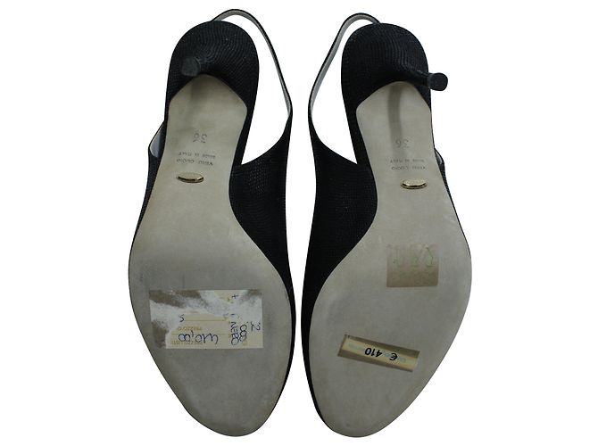 Slingback Sergio Rossi Peep Toe in pelle martellata nera Nero - vista 6