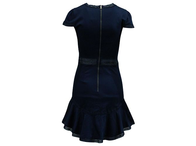 Alice + Olivia Vestido curto com painéis de renda em algodão azul marinho - vista 2