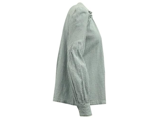 Camicia Ba&Sh Rigata Con Volant in Cotone Blu e Bianco Stampa python - vista 2