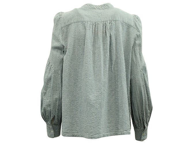 Camicia Ba&Sh Rigata Con Volant in Cotone Blu e Bianco Stampa python - vista 3