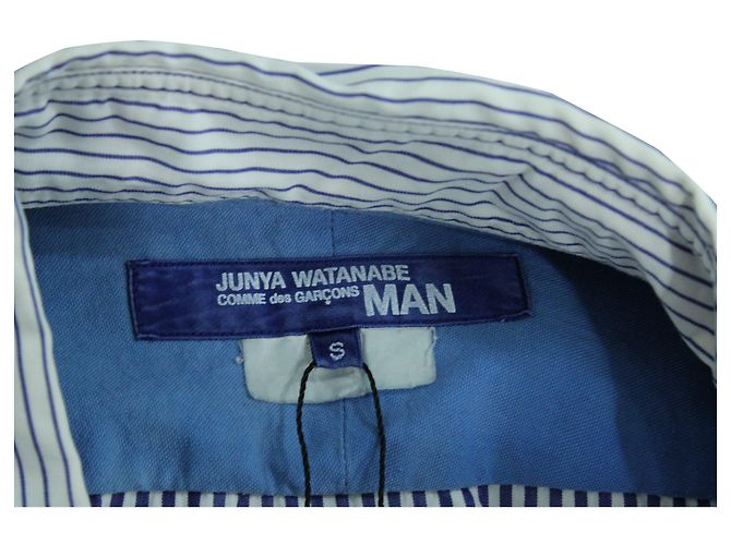 Autre Marque Camicia abbottonata a righe Junya Watanabe x Comme Des Garcon in cotone blu Stampa python - vista 3