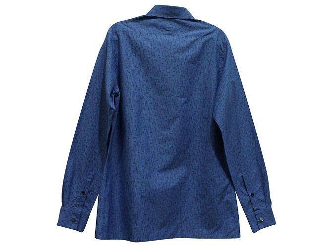 Hermès Logo-Print Button-Down-Hemd aus blau bedruckter Baumwolle - Ansicht 2