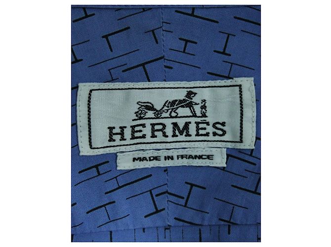 Hermès Logo-Print Button-Down-Hemd aus blau bedruckter Baumwolle - Ansicht 3