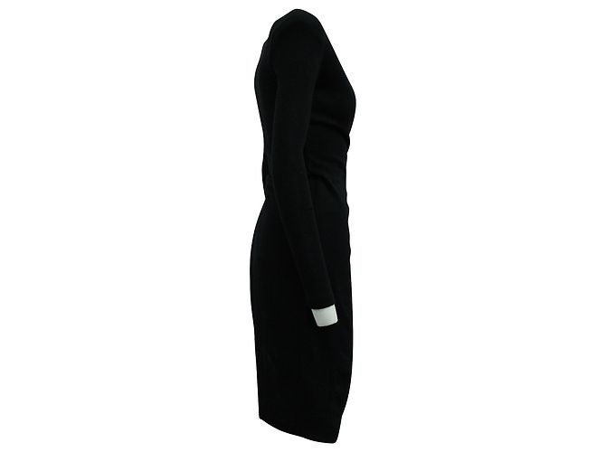 Balmain Asymmetrisches Wickelkleid aus schwarzer Wolle - Ansicht 2