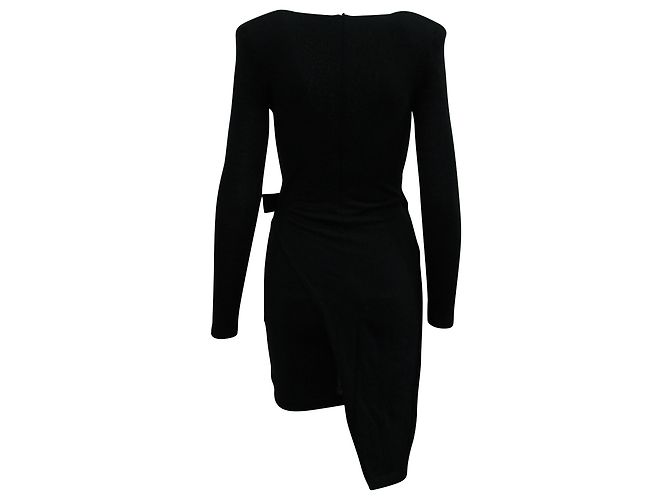 Balmain Asymmetrisches Wickelkleid aus schwarzer Wolle - Ansicht 3