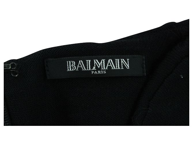 Balmain Asymmetrisches Wickelkleid aus schwarzer Wolle - Ansicht 4
