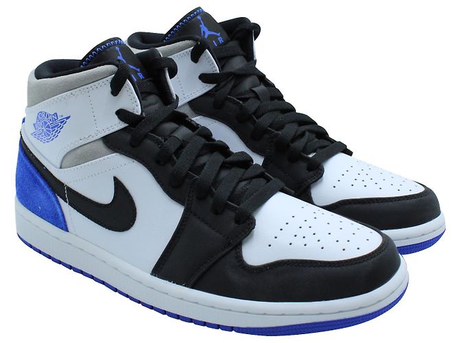 Nike Air Jordan 1 Mid SE in pelle White Hyper e Royal Black Bianco - vista 3