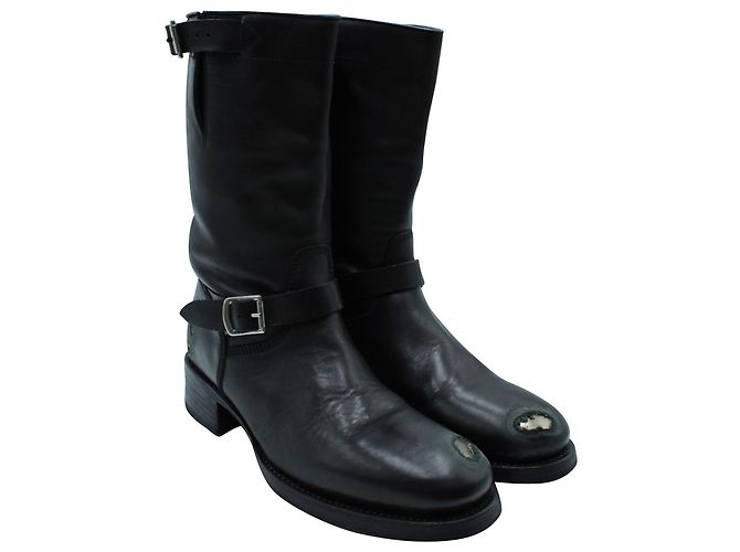 Dsquared2 Distressed Buckle Boots in Black Leather - view 3
