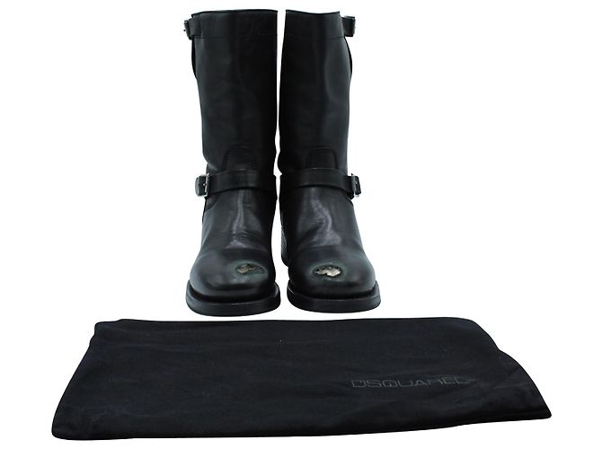 Dsquared2 Distressed Buckle Boots in Black Leather - view 8