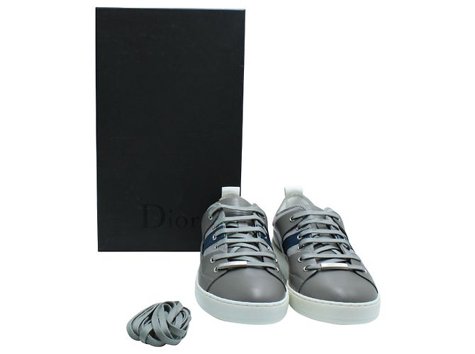 Sneakers basse Dior in pelle grigia Grigio - vista 8