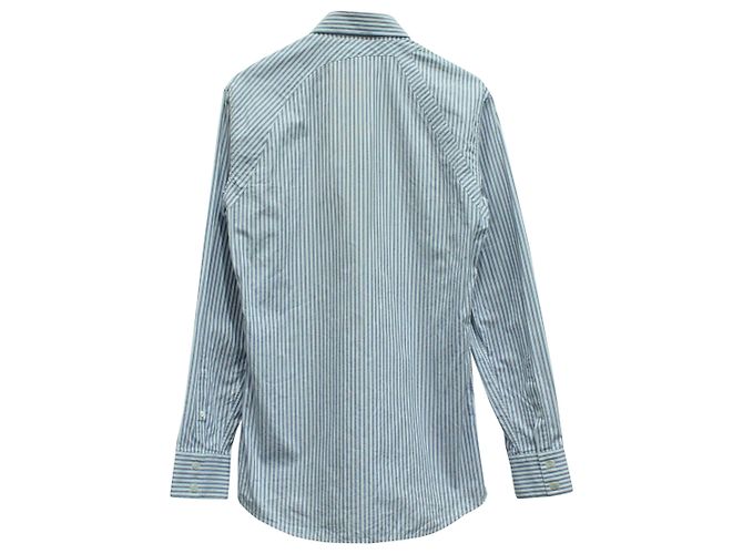 Alexander McQueen Gestreiftes Button-Down-Hemd mit Schnalle aus blauer Baumwolle Python drucken - Ansicht 2