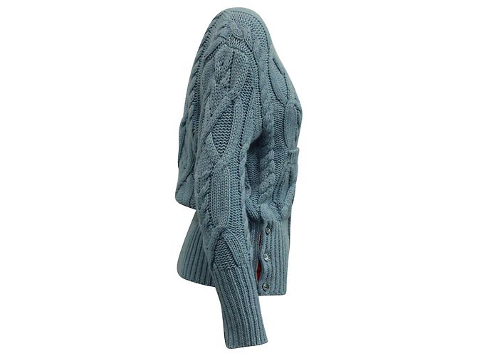Thom Browne 4 Bar Zopfstrick-Cardigan aus blauer Wolle - Ansicht 2