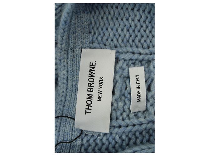 Thom Browne 4 Bar Zopfstrick-Cardigan aus blauer Wolle - Ansicht 4