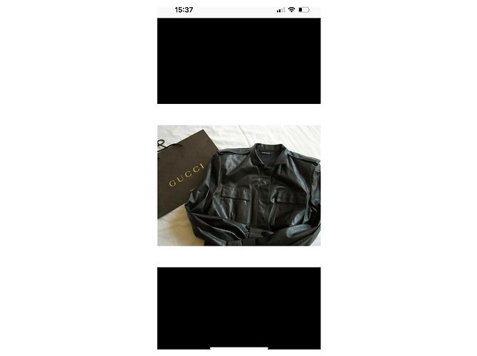 Abrigo largo de cuero negro Gucci - vista 3