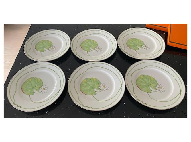 Hermès 6 Piatti da dessert Nil Platine Bianco - vista 2