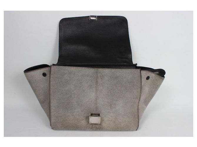 Céline Celine Trapèze Handtasche. Schwarz Grau - Ansicht 14