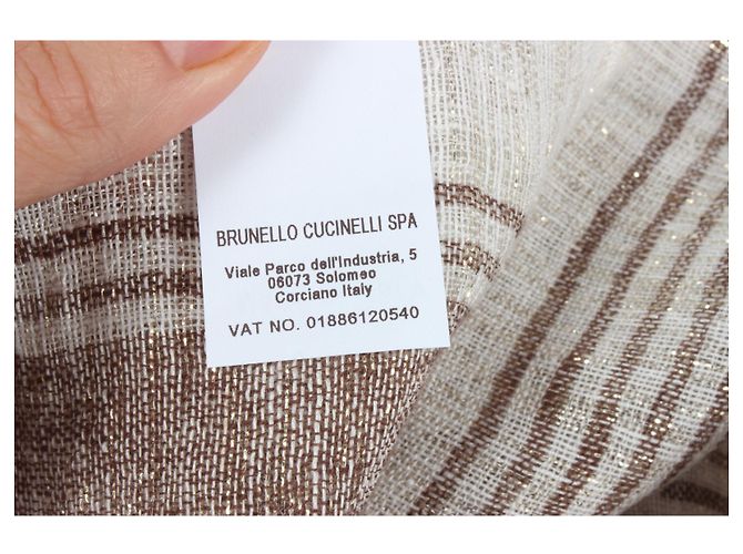 Brunello Cucinelli Sciarpa In Misto Lino A Righe In Beige. - vista 10