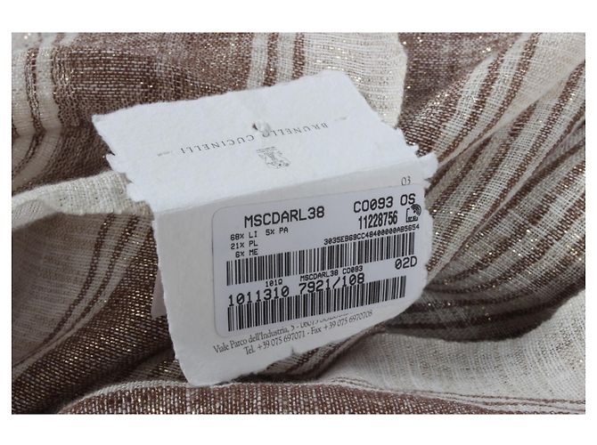 Brunello Cucinelli Sciarpa In Misto Lino A Righe In Beige. - vista 12
