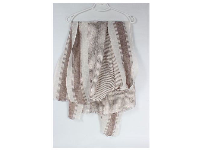 Brunello Cucinelli Sciarpa In Misto Lino A Righe In Beige. - vista 13