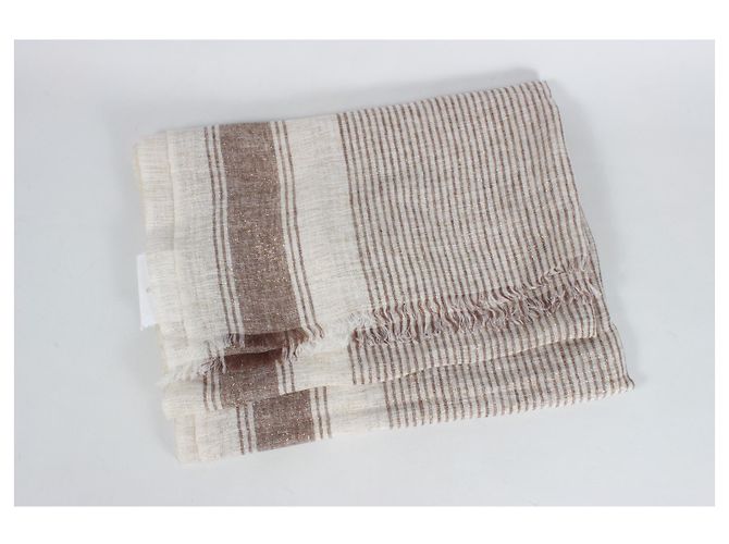 Brunello Cucinelli Sciarpa In Misto Lino A Righe In Beige. - vista 2