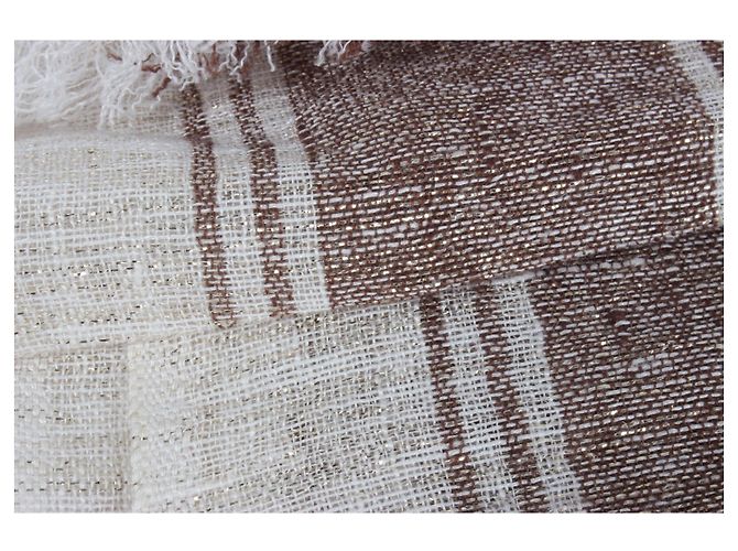 Brunello Cucinelli Sciarpa In Misto Lino A Righe In Beige. - vista 4