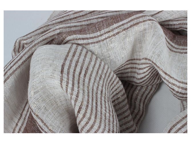 Brunello Cucinelli Sciarpa In Misto Lino A Righe In Beige. - vista 6