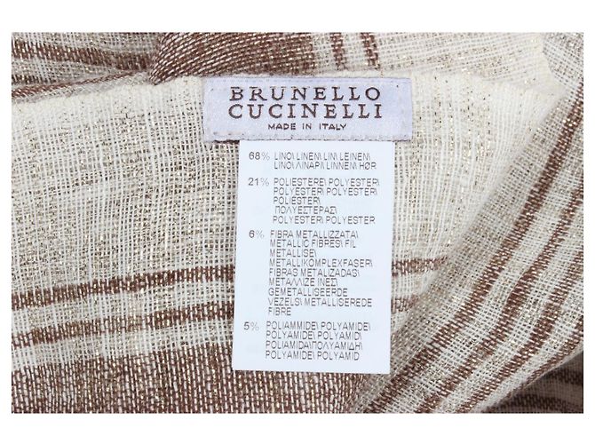Brunello Cucinelli Sciarpa In Misto Lino A Righe In Beige. - vista 8