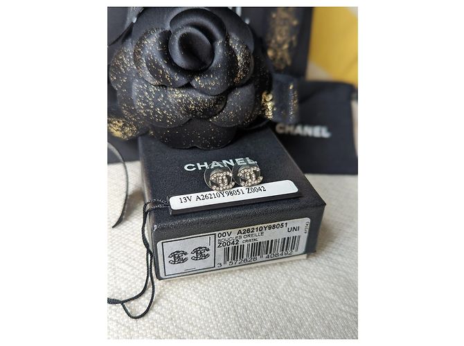 Chanel CC A13V Classic Kristall-Silber-Hardware-Logo-Ohrringe Box-Tag - Ansicht 5