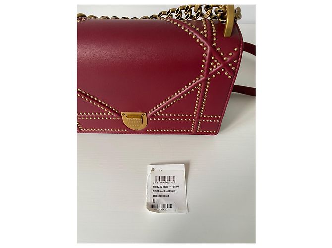 Borsa a tracolla Dior Diorama in pelle rossa con borchie Rosso - vista 14
