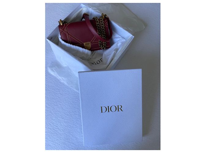 Borsa a tracolla Dior Diorama in pelle rossa con borchie Rosso - vista 15