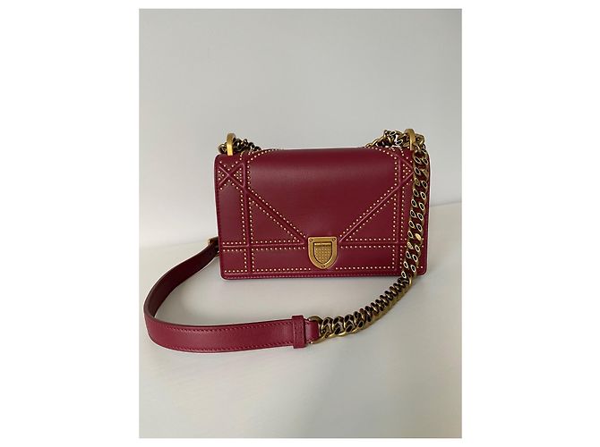 Borsa a tracolla Dior Diorama in pelle rossa con borchie Rosso - vista 2