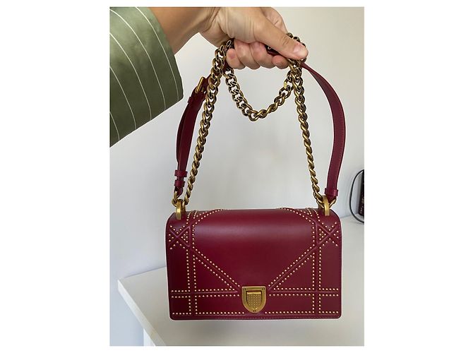 Borsa a tracolla Dior Diorama in pelle rossa con borchie Rosso - vista 4