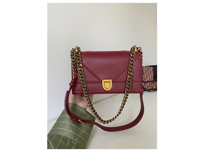 Borsa a tracolla Dior Diorama in pelle rossa con borchie Rosso - vista 6