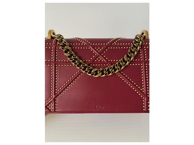Borsa a tracolla Dior Diorama in pelle rossa con borchie Rosso - vista 7