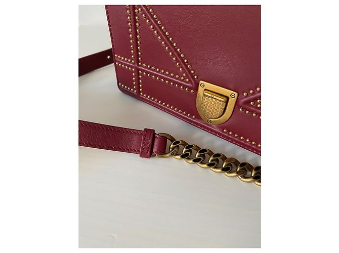 Borsa a tracolla Dior Diorama in pelle rossa con borchie Rosso - vista 8