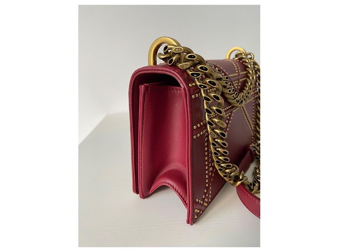 Borsa a tracolla Dior Diorama in pelle rossa con borchie Rosso - vista 9