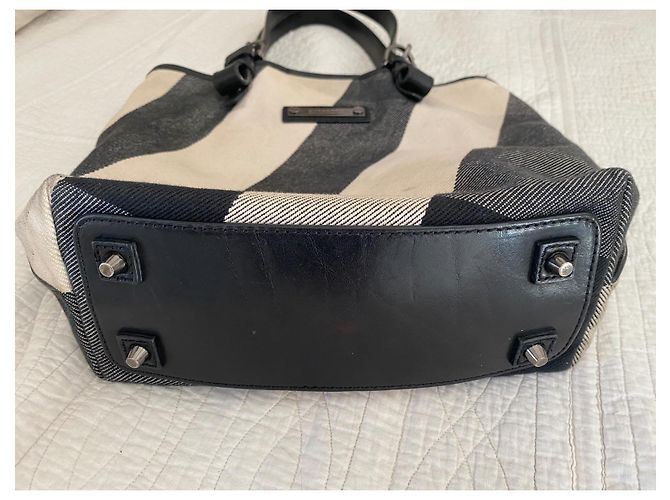 Borsa a mano Burberry nera in tela e pelle Nero - vista 3