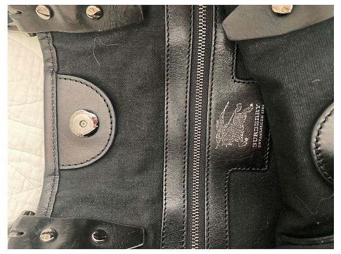 Borsa a mano Burberry nera in tela e pelle Nero - vista 5