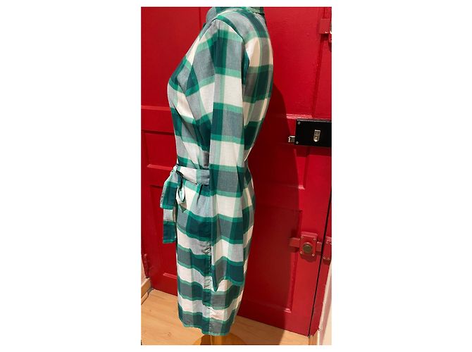Vestido Agnès b. Abotoado Verde e Branco Algodão Viscose Multicor - vista 2