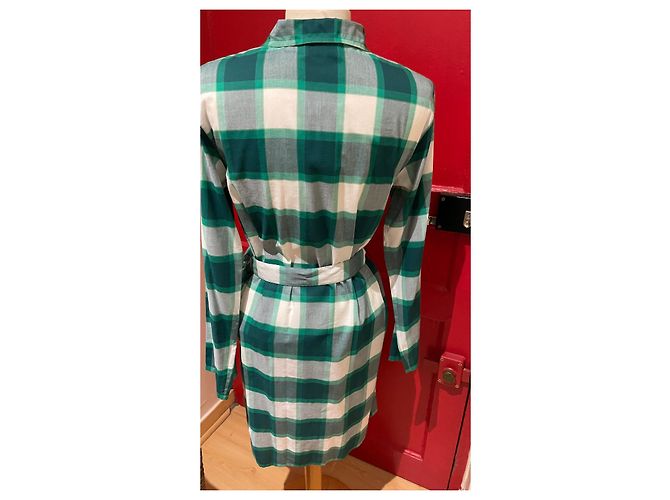 Vestido Agnès b. Abotoado Verde e Branco Algodão Viscose Multicor - vista 3