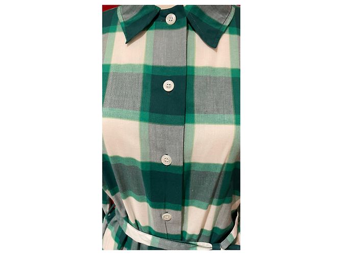 Vestido Agnès b. Abotoado Verde e Branco Algodão Viscose Multicor - vista 4