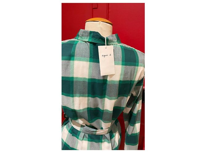 Vestido Agnès b. Abotoado Verde e Branco Algodão Viscose Multicor - vista 5