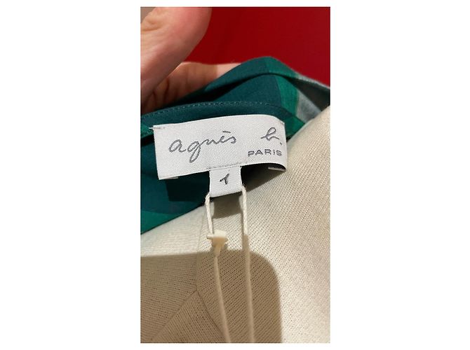 Vestido Agnès b. Abotoado Verde e Branco Algodão Viscose Multicor - vista 6
