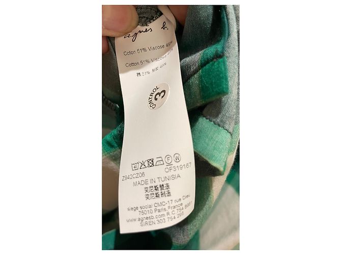 Vestido Agnès b. Abotoado Verde e Branco Algodão Viscose Multicor - vista 7