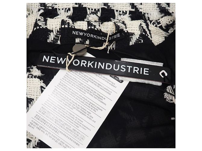 New York industrie Blazer Houndstooth de algodão em preto e branco S - vista 12