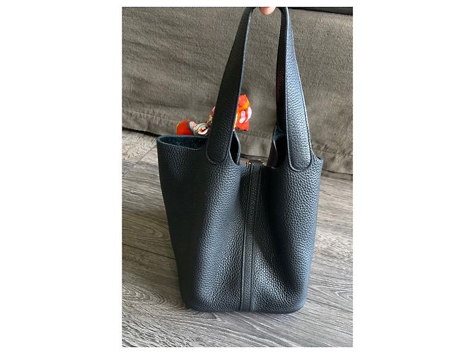 Borsa Hermès Picotin 22 in pelle Clemence nera Nero - vista 3