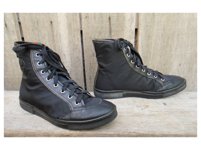 Sneakers Gucci nere in nylon e pelle 37 IT Nero - vista 2