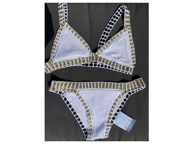Autre Marque Badeanzug in Weiß und Gold aus Polyester Golden - Ansicht 2