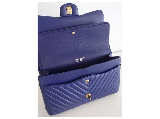 Borsa Chanel Classic chevron Blu - vista 4
